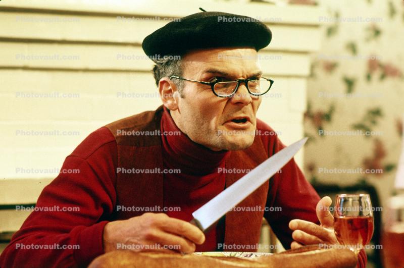 Scowl, Anger, Knife Soup Bowl, Frenchman, Beret