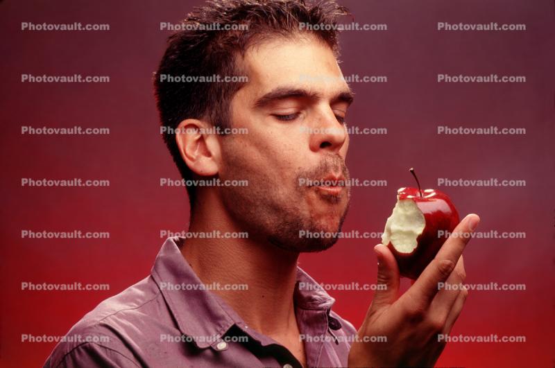 Man, Male, Eating, Apple, Tasting