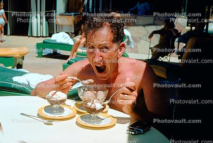 eating, eats, ice cream, fork, mouth, spoon, 1950s