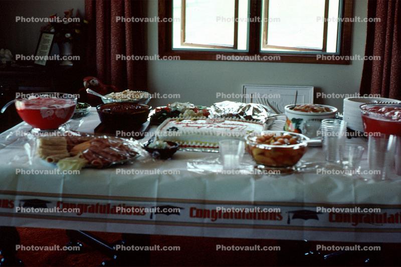 Table Setting, Buffet, Graduation Congratulations, Punch Bowl, 1960s