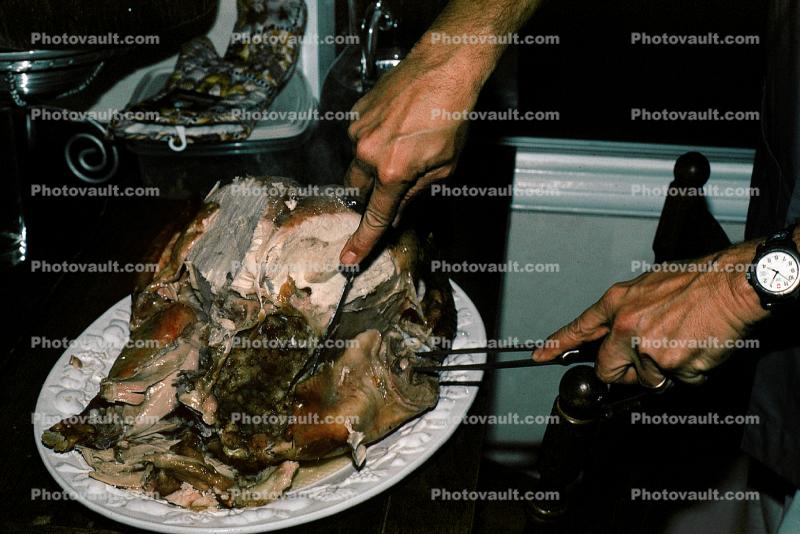 Turkey Roast, Meat, Carving, Knife, Watch, Hands