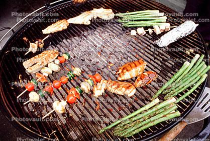 Meat, Steak, Chicken, Asparagus, Vegetables, Shish-Ka-Bob, Salmon, BBQ, Barbecue