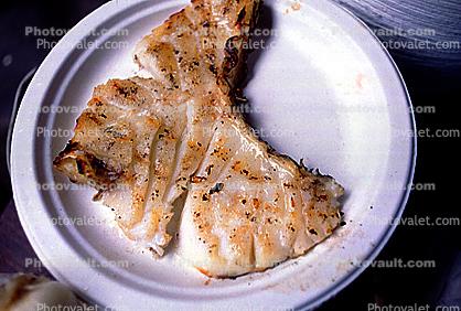 Fish Steak, BBQ, Barbecue, Paper Plate, Grilled