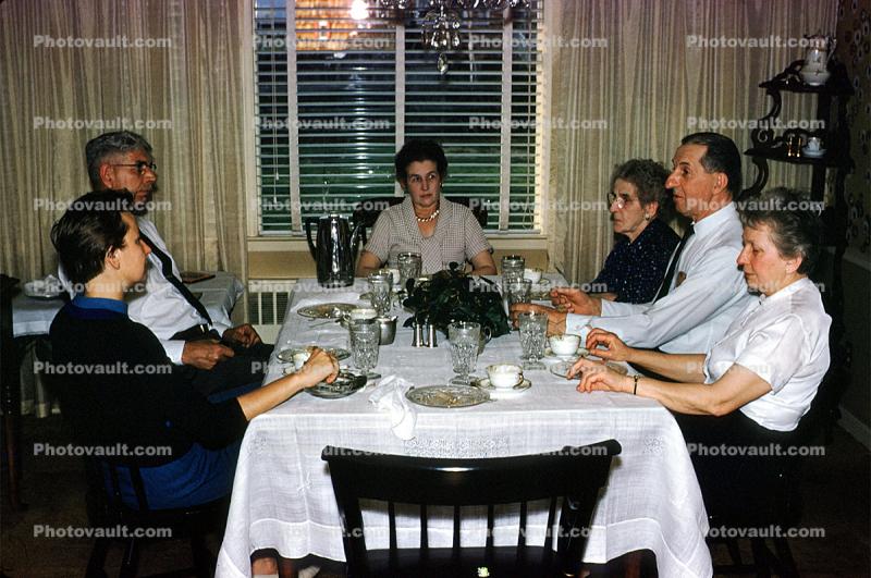Dinner, Woman, Man, Plates, Formal, 1950s