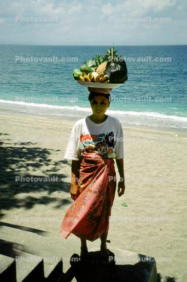 Woman with Fruit Dish Carrying on Head, dress, Beach