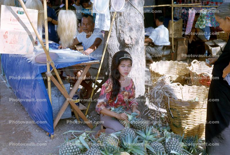 Gorgeous Thai Woman Vending Pineapple, April 1964, 1960s