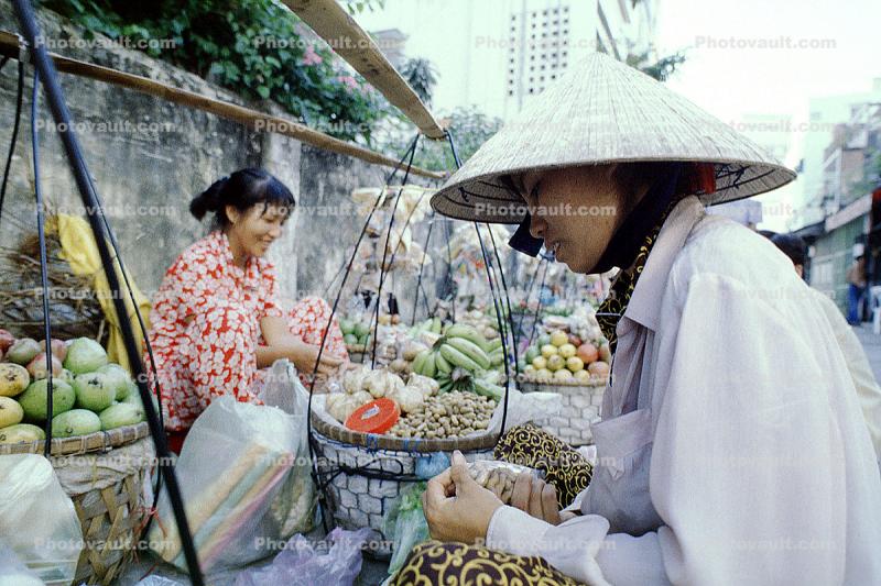 Woman, Women, Hat, Fruit, Saigon, Vietnam