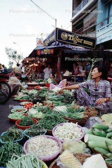 Tiger Beer, Vegetables, Woman, Saigon, Vietnam
