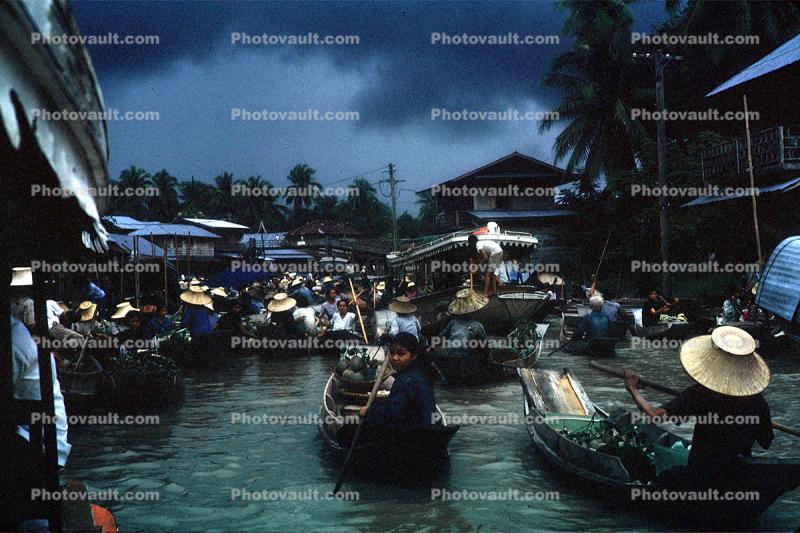 Boats, River, Vegetables, Bangkok, Thailand