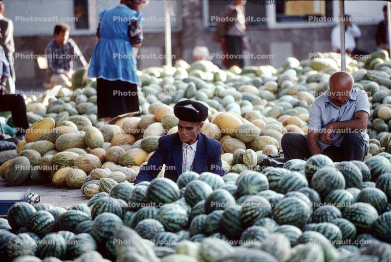 Watermelons, Melons, Men, Male, Samarkand, Uzbekistan