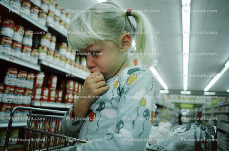 crying child, sitting, Supermarket Aisles