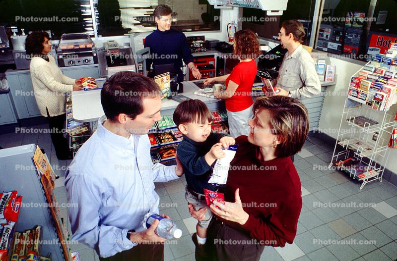 Customer, Shopper, Man, Woman, Couple, Child, Boy, Cashier, Convenience Store, C-Store