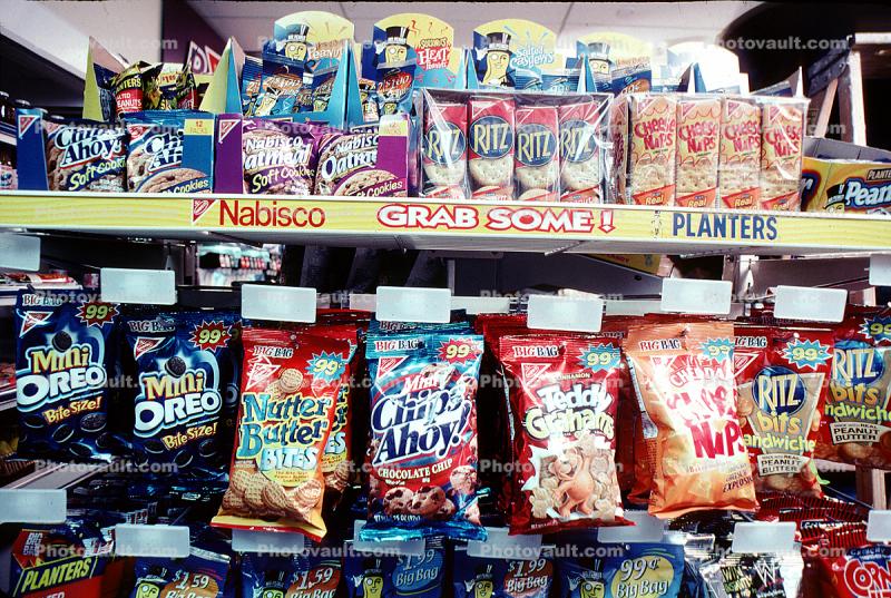 Snack Food, Candies, sweets, chips, nuts, cookies, crackers, oreo, ritz, corn nuts, chips ahoy