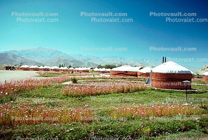 round homes, buildings, mountains, Afghanistan, Fields, Farming