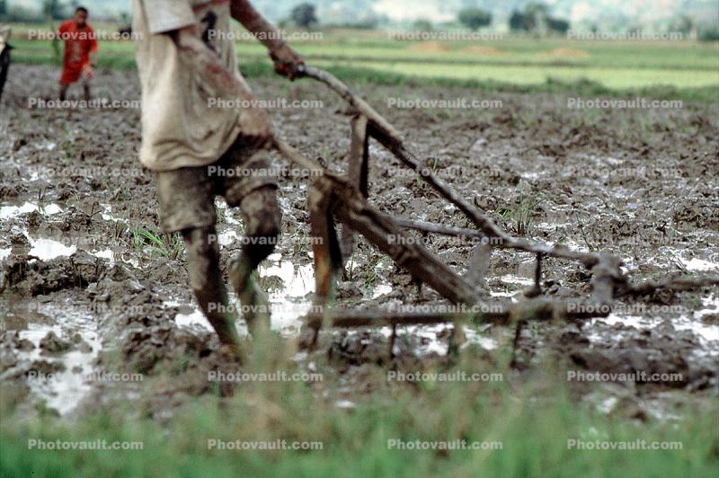 mud, dirt, soil, Plow, Plowing, man, male, farmer, manual labor, near Andrapa, Madagascar