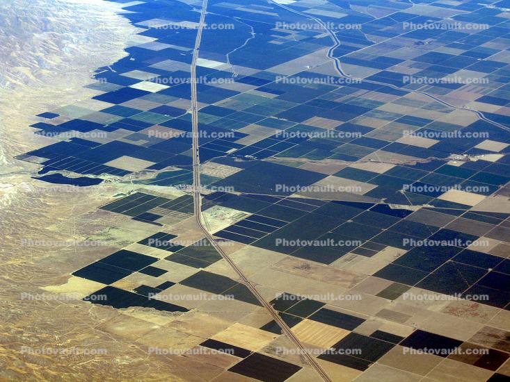over the Central Valley, Interstate highway I-5, patchwork, checkerboard patterns, farmfields