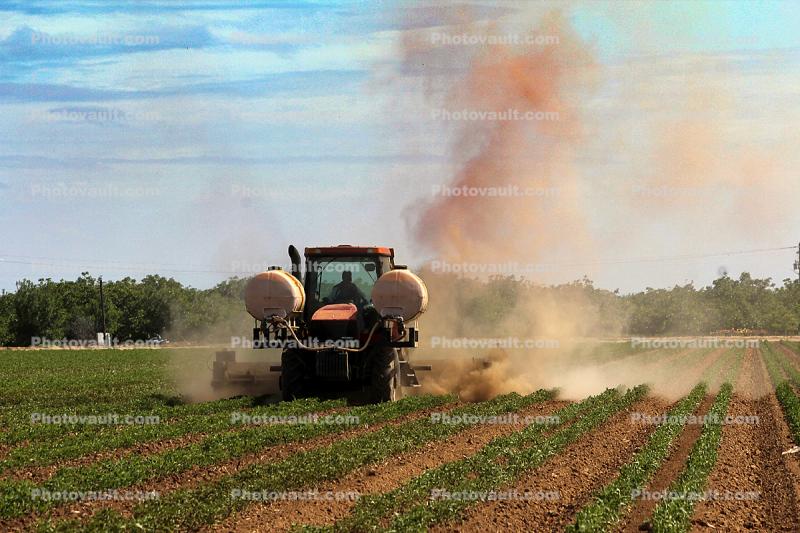 Tractor, Ferilizer, dust, tanks, fields, Central Valley, California
