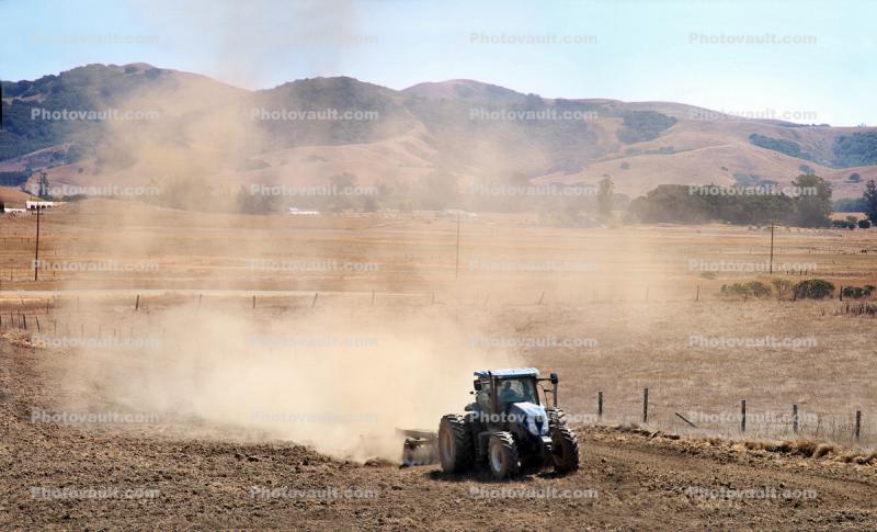 Tractor, Tilling, Plowing, Dust, Summer