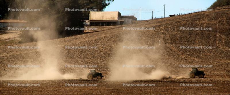 Dust, Tractors Plowing