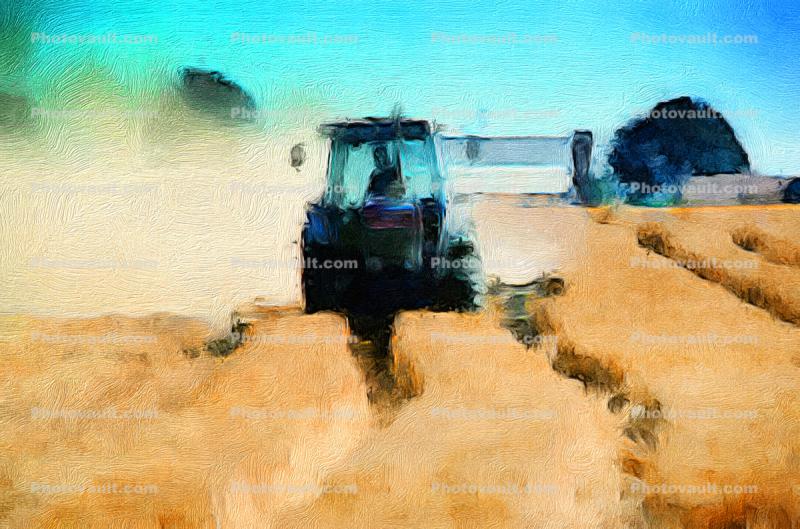 Tractor Swather, Wheat Fields, Abstract