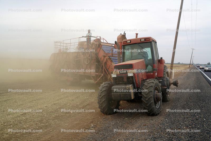 Case International 7220 Tractor, Westley, San Joaquin Valley, dust