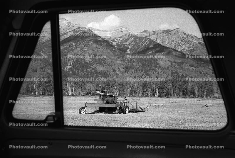 Hay Swather, Snake River Ranch, Teton Mountain Range, Windrower, 1972