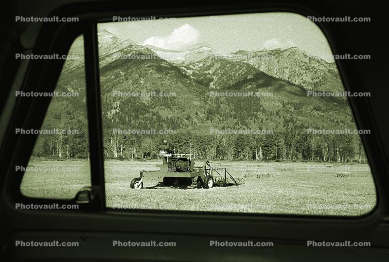 Hay Swather, Snake River Ranch, Teton Mountain Range, Windrower, 1972