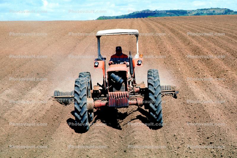 Tractor Pulling Rotary Disk Plow, Coastal Santa Cruz County, California, Dirt, soil