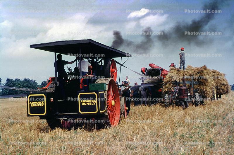Advance Rumely, Steam Tractor, Threshing, Grain, Smoke, retro, mechanization