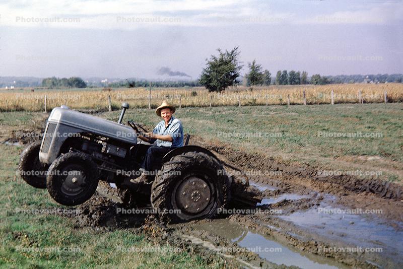 Tractor Stuck in Mud, Wheelie, 1950s