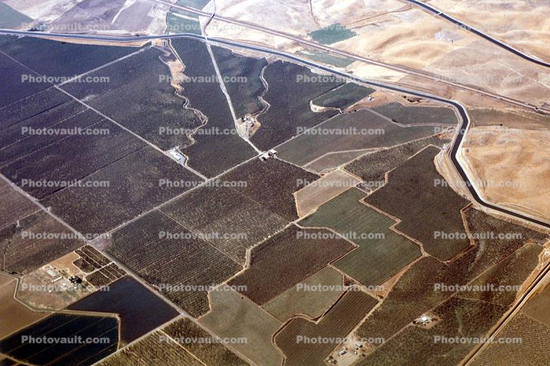 Farm Fields, Aqueduct, Pete Miller Road, near Gustine, Interstate Highway I-5, California, patchwork, checkerboard patterns, farmfields