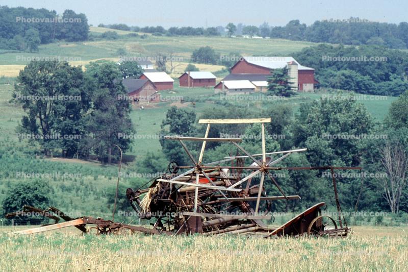 old Hay Swather, barn, outdoors, outside, exterior, rural, building, architecture, Windrower