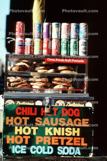 Hot Knish, Hot Pretzel, Hot Dog, Cart, Manhattan