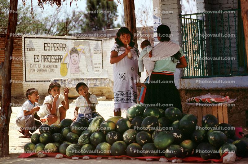 Boys, Girl, eating, Water Melons, Oaxaca, Mexico
