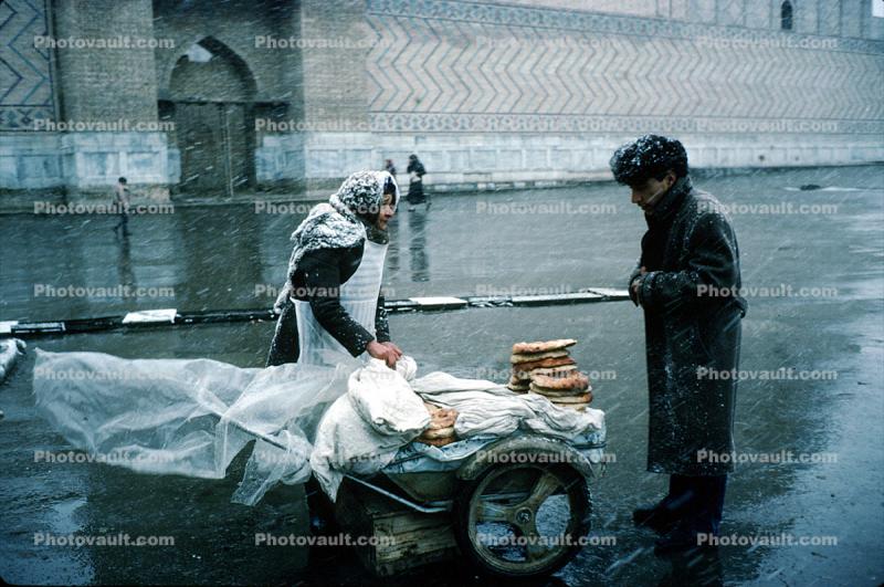 Bread, Bakery Cart, Rain, Samarkand, Uzbekistan