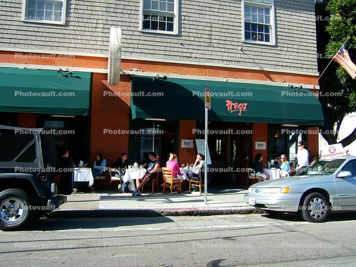 sidewalk cafe, cars