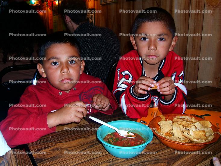 Boys, Eating, Mexican Food, Salsa, Chips