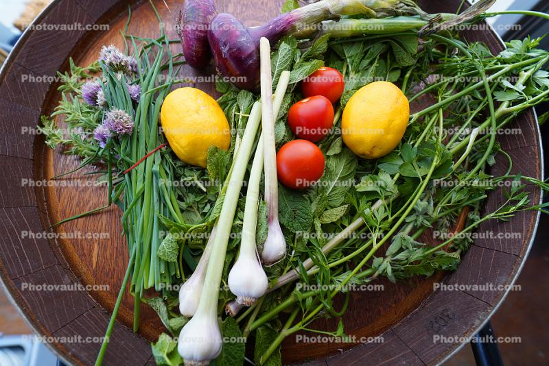 Fresh Vegetable Ingrediants, Lemons, Tomatoes, Onion, Parsley