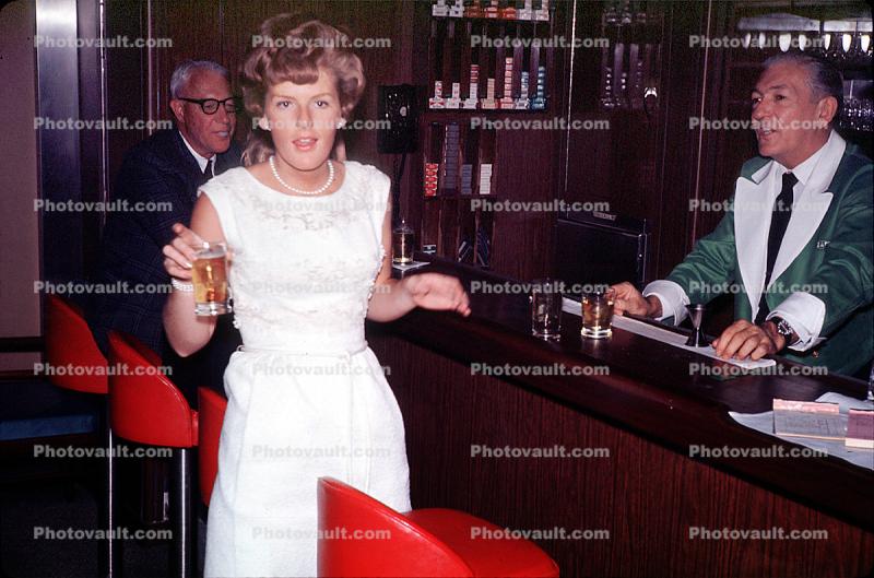 Woman, Imbibing, Drinking, Hard Liquor, Bar, 1950s