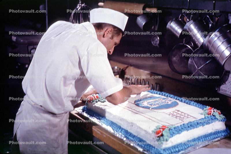 Baker on a ship Making a Cake, Glomar Coral Sea, Global Marine
