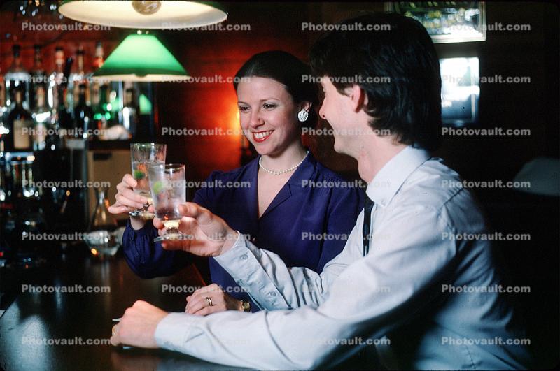 Bar, Celebrating, Man, Woman, gin, vodka, 7 March 1984