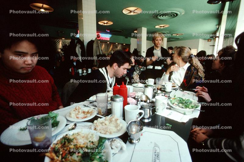 Inside a Restaurant, Full Table of Food, Plates, 22 November 1989
