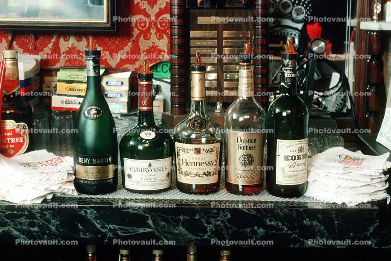 Hard Liquor, Alcohol, Hennessy, Korbel, Courvoisier Cognac Bar, Bottles, Jack London Square, 18 January 1990
