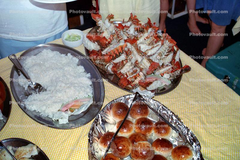 Lobster Tails, crab meat, bread rolls, steamed, seafood, shellfish