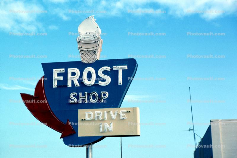 Frost Shop, Drive-In, Ice Cream Cone, Signage
