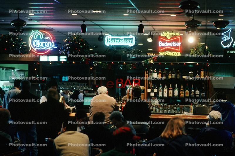 Liquor Bar, Counter, Neon Signs