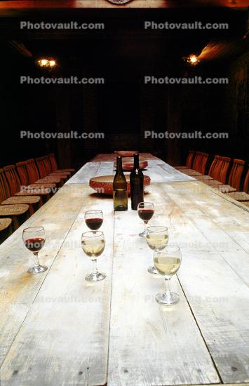 Wine Glasses, Table, Bottles