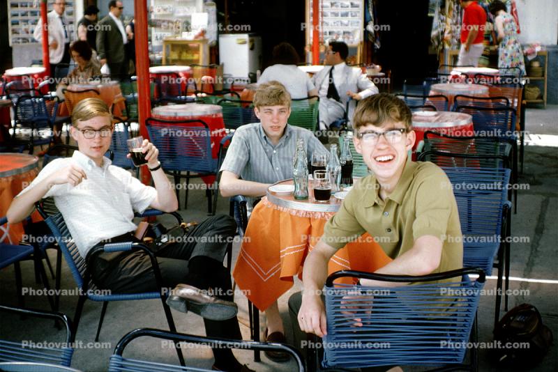 Three-Boys, cafe, sitting, July 1968, 1960s