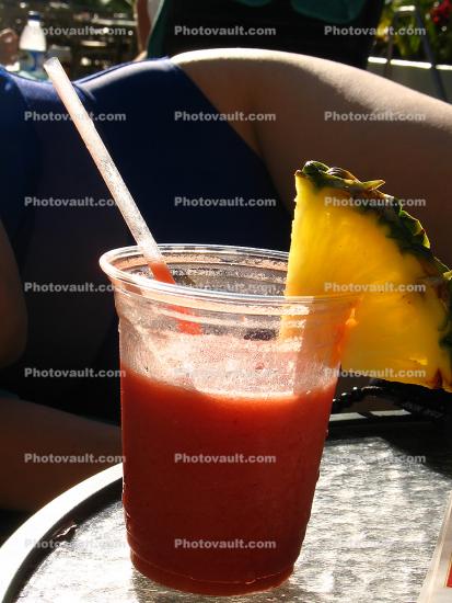 Pineapple Smoothie, Fruit Drink, straw, full glass