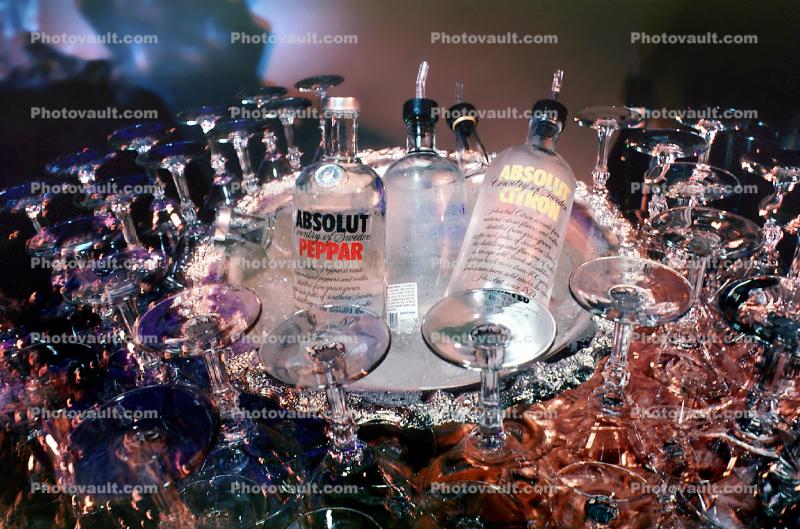 Ice Bowl, empty glasses, Vodka Bottles, cold, ice, Absolut